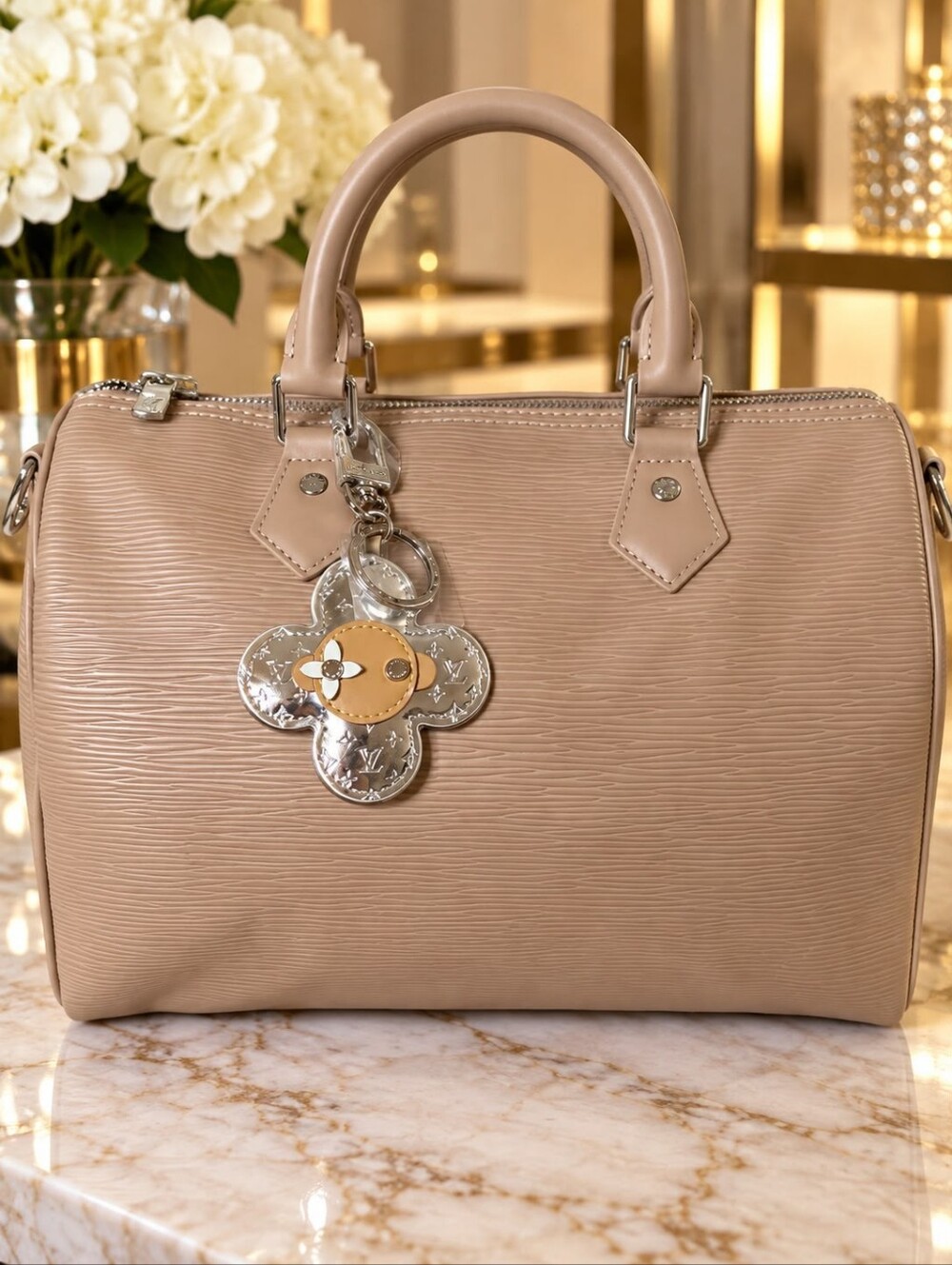 Keychain Silver Trendy Flower Bag Charm
